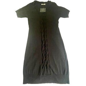 Liz Claiborne Black Sweater Dress S NWT Cable Knit Short Sleeve Stretch $139 MSR
